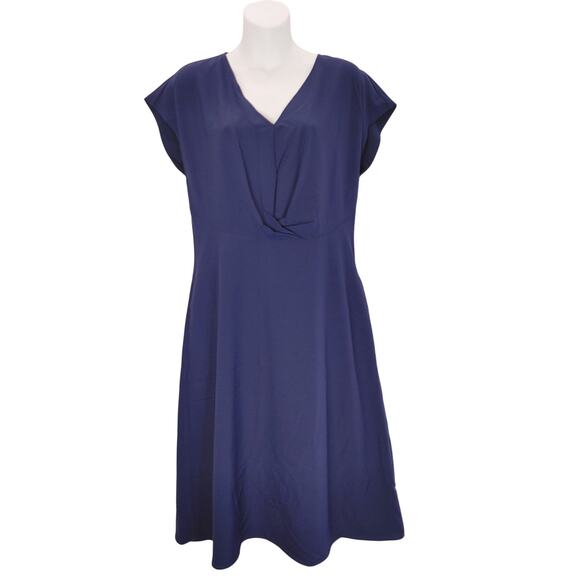 Tahari ASL V-Neck Twist Front Fit & Flare Dress Knee Length Navy Womens Size 6 - Picture 3 of 9